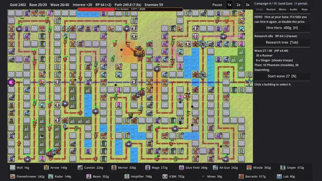 The Fire Golem burning through the maze